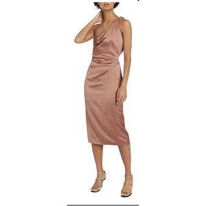 NWT Reiss Brown Adaline One-shoulder Satin Midi